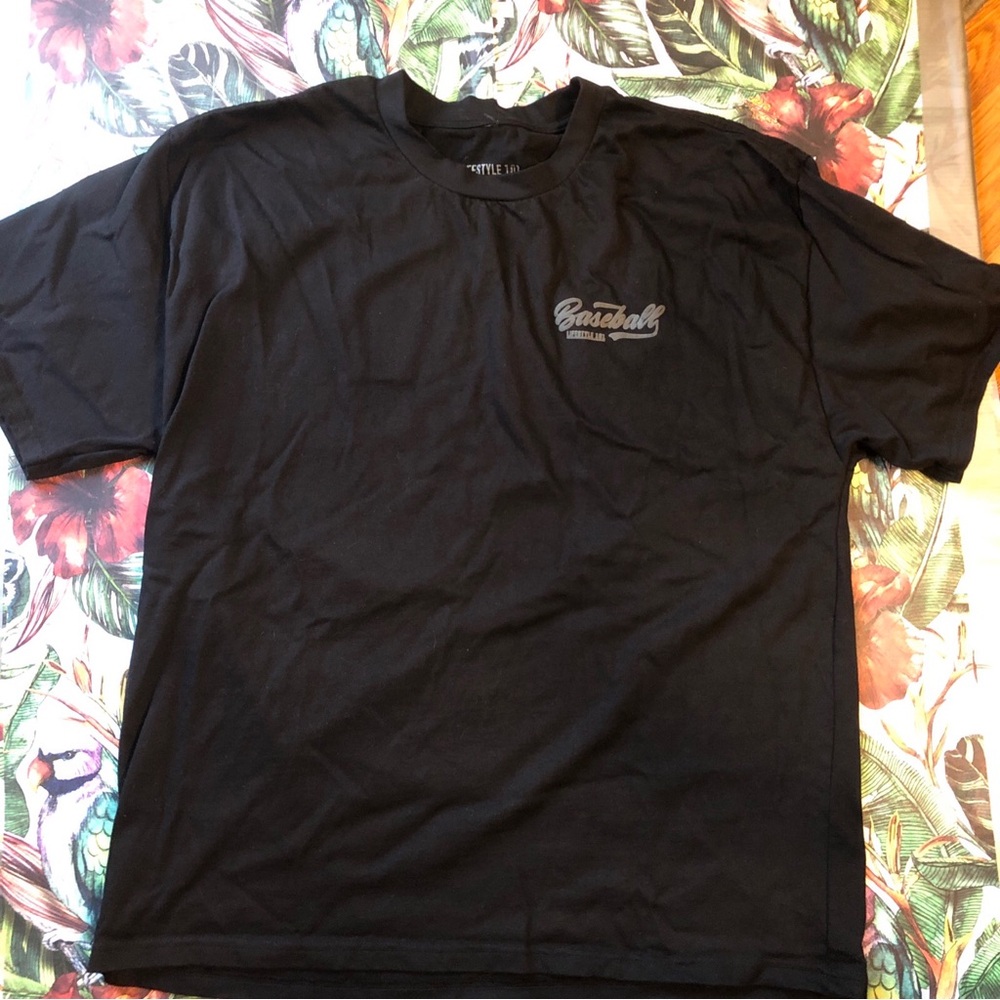 Baseball Script Chest Graphic Tee - Black